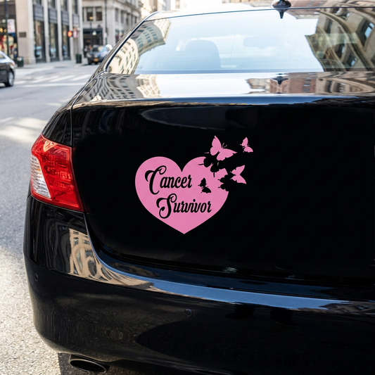 Cancer Survivor / Cancer Warrior vinyl car window decal, black , 10×8.5”
