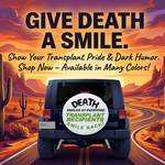 “Transplant recipients smile back vinyl tire cover decal,, 22×15”