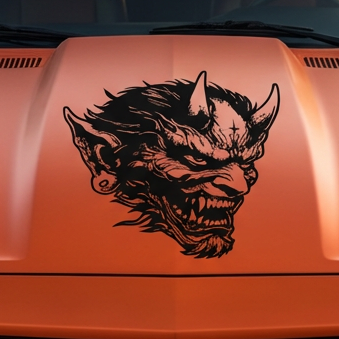 Evil demon vinyl car/wall decal, black, 24×26.7 on car