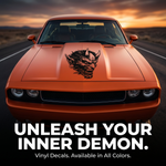 Evil demon vinyl car/wall decal, black, 24×26.7 on car