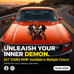 “Devil silhouette vinyl car/wall decal, white, die‑cut with no background”