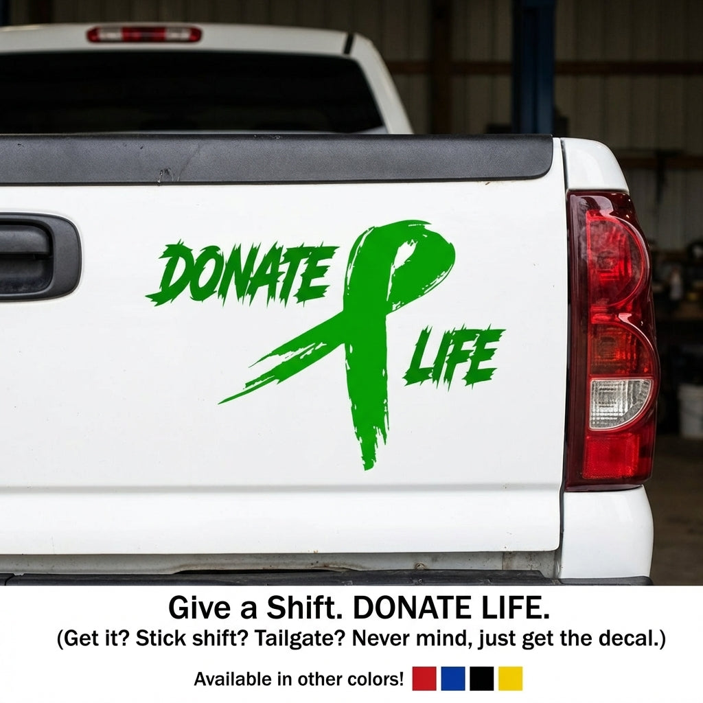 Donate Life vinyl decal in green, die cut, no background