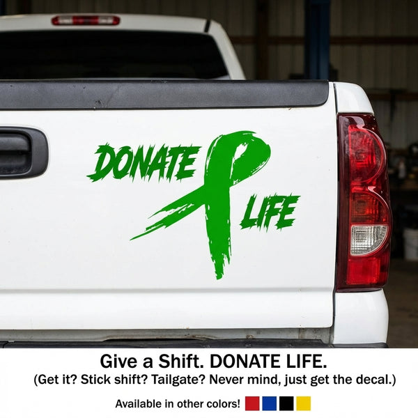 Donate Life vinyl decal in green, die cut, no background