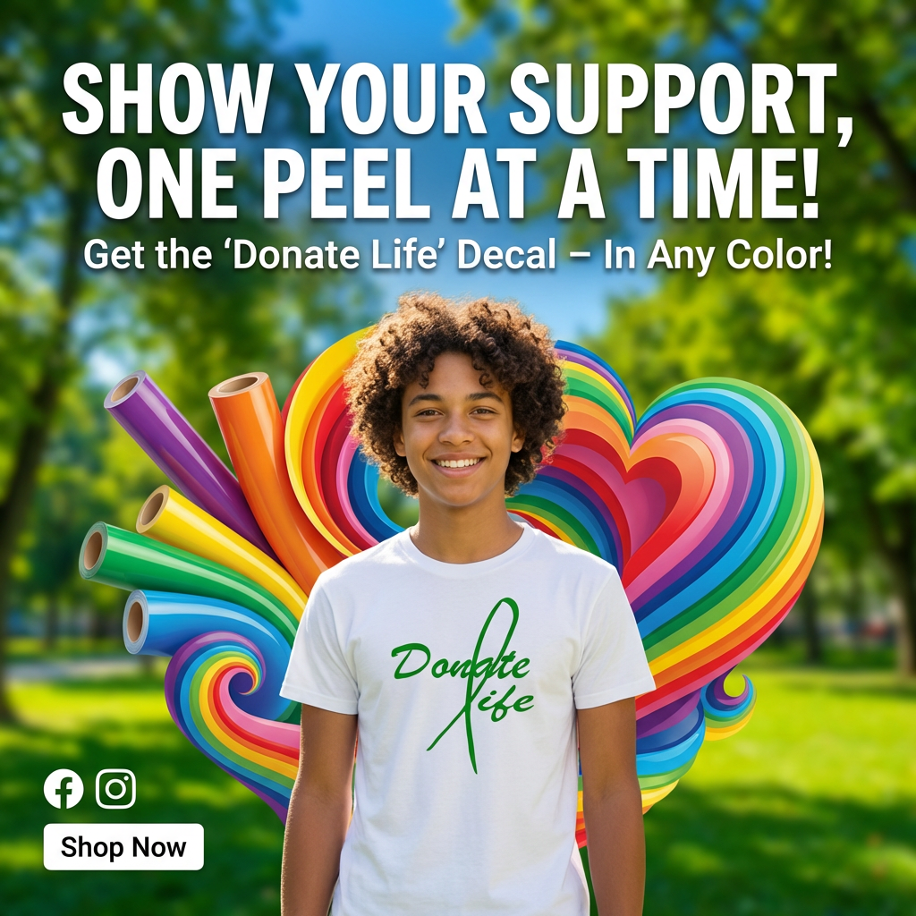 “Donate Life unisex graphic t‑shirt, white with green HTV print, front view”