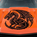 Orange car with a dragon decal on the hood black vinyl, die cut, no background