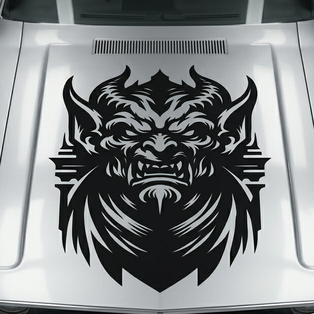 Black matte Gargoyle square decal, 29×29, applied to smooth interior wall