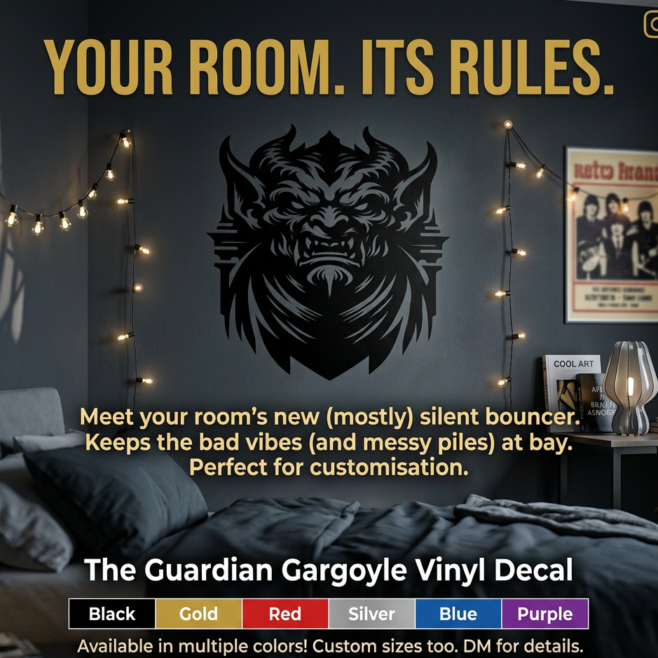 Black matte Gargoyle square decal, 29×29, applied to smooth interior wall