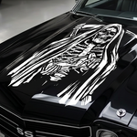 Grim Reaper vinyl car/wall decal, white, 21×17, die‑cut with no background on rear window