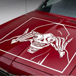 “Black matte Grim Reaper skull decal, 34×23, applied to smooth hood”