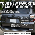 “Handicapped/Disabled vinyl car window decal, white, 7‑inch width, die‑cut with no background”