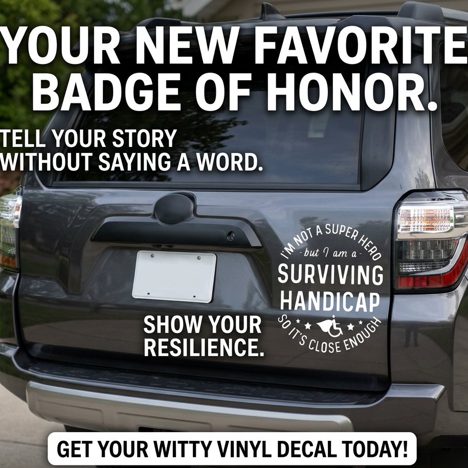 “Handicapped/Disabled vinyl car window decal, white, 7‑inch width, die‑cut with no background”