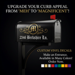 Mailbox monogram address decal set of 2, white vinyl on black mailbox, professional 6‑year outdoor film