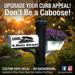 Train mailbox address decal, black vinyl on white mailbox, custom street name and number, Standard size
