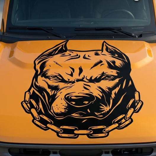 “Pitbull (Pitty) vinyl car/wall decal, white, 30×21.5 in, die‑cut with no background on wall
