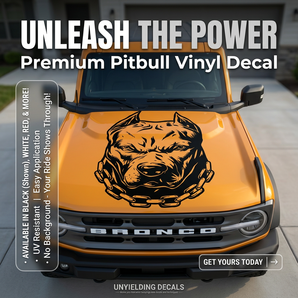 “Pitbull (Pitty) vinyl car/wall decal, white, 30×21.5 in, die‑cut with no background on wall