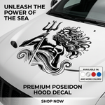 Black matte Poseidon/Neptune square wall decal, 29×29, high‑contrast silhouette on vehicle”