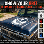 “Redneck Skull vinyl car window decal, white, 9‑inch width, die‑cut with no background on tinted rear glass”