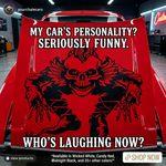 “Black Skull Evil Jester square wall/car decal, 29×29, high‑contrast silhouette on hood”