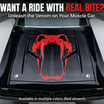 “Viper snake vinyl hood/side car decal, red, large size, die‑cut with no background on black hood”