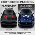 “Viper snake vinyl hood/side car decal, red, large size, die‑cut with no background on black hood”