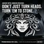 Image of Medusa using die-cut vinyl in white, 29" x29" on car hood