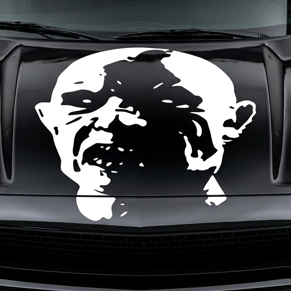 “Zombie vinyl hood/wall decal, white, die‑cut with no background on dark vehicle 