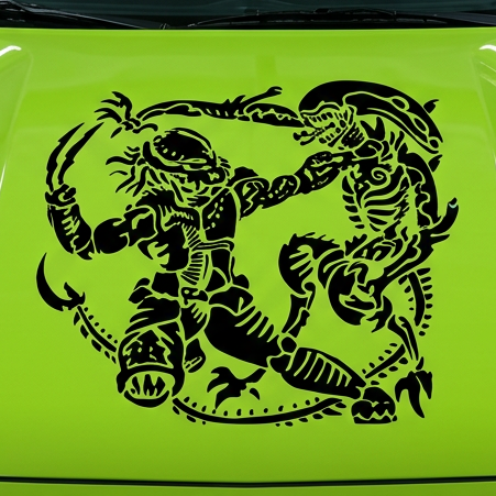 Green car with alien vs. Predator vinyl  decal die-cut