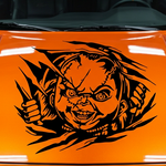 “Black matte Chucky‑inspired decal, 34×29, die‑cut with no background”