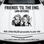 Chucky & Bride–inspired horror couple vinyl decal, white, 24×38 on rear window