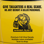 “Black matte Chucky‑inspired decal, 29×27, die‑cut with no background”