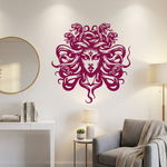 Ivory wall with a Medusa head vinyl decal in pink on the wall