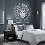 Image of Medusa using die-cut vinyl in White, 29" x29" on bedroom wall