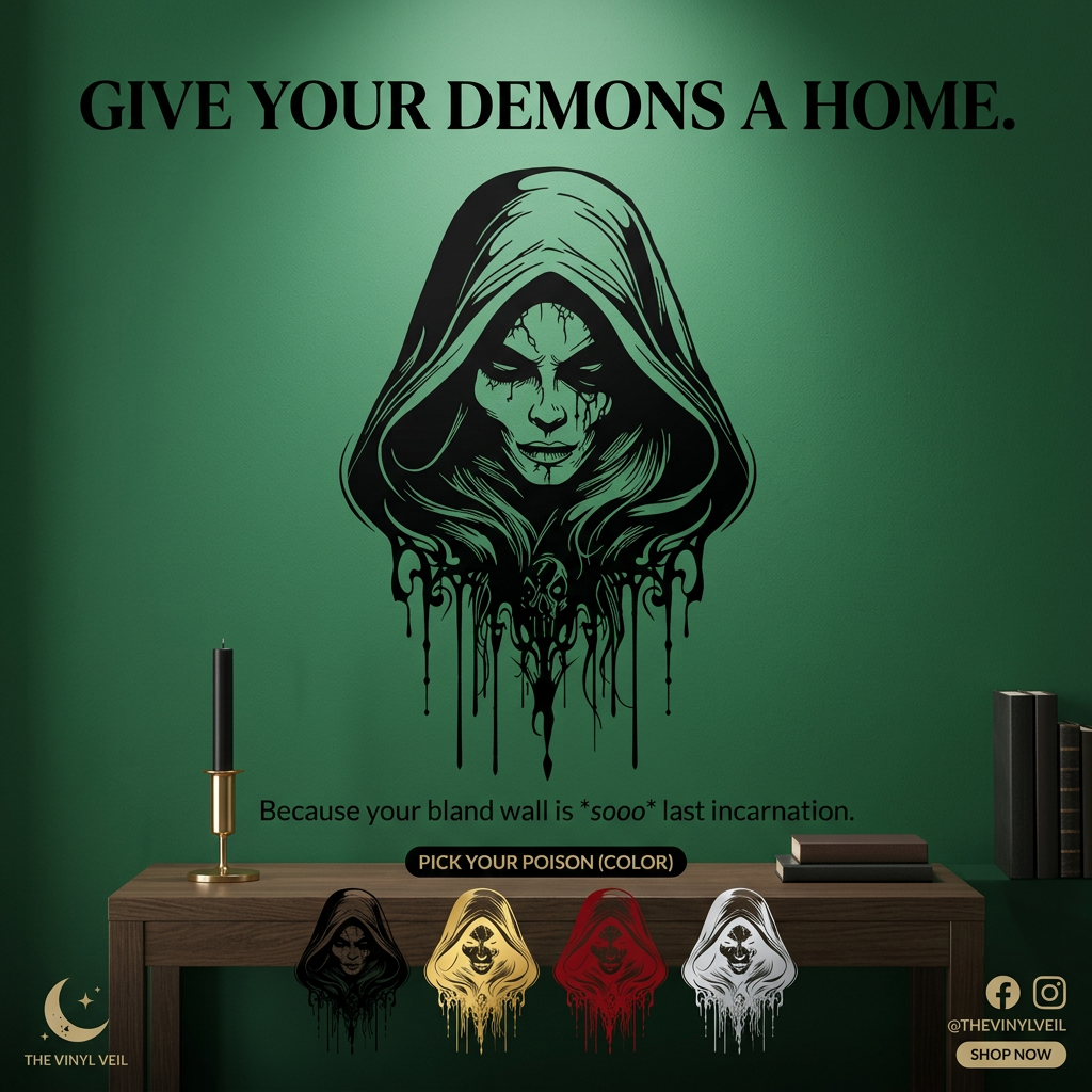 Witch die-cut vinyl decal on an interior wall  40" x 28.5"