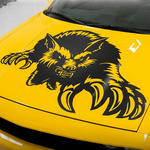 Yellow car with a black werrewolf  vinyl decal> Multiple sizes