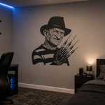 Teens room  with a vinyl decal of a Freddy Kreuger with Needle Glove
