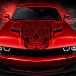 Sugar skull viny decal in black vinyl on red car
