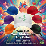 Organ Donation baseball cap, white cap with green HTV vinyl text, adjustable back