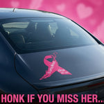 Pink ribbon breast cancer awareness vinyl car decal on rear of vehicle , 10‑inch height