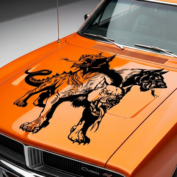 Black matte Cerberus car/wall decal, 40×32.7, die‑cut no background”