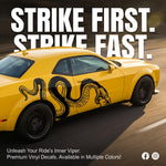 Black matte snake accent car decal centered on vehicle side, high‑contrast on light paint