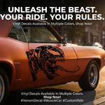 Venom inspired vinyl decal made with 6 year die-cut black matte vinyl on orange car