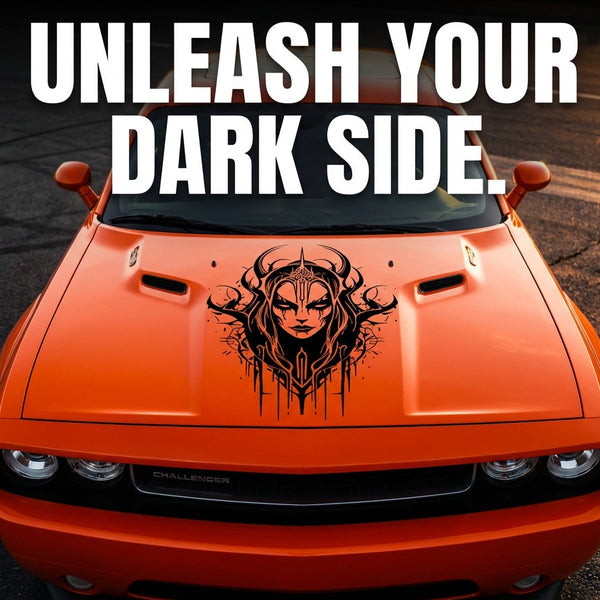 Black matte evil witch vehicle decal, 33×28, high‑contrast design”