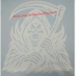 “Black matte Grim Reaper square wall/car decal, 28×28, high‑contrast silhouette”