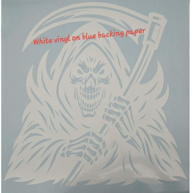 “Black matte Grim Reaper square wall/car decal, 28×28, high‑contrast silhouette”