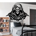 “Black matte Skull/Grim Reaper wall/car decal, 29×22.7 in, high‑contrast silhouette on smooth painted wall”