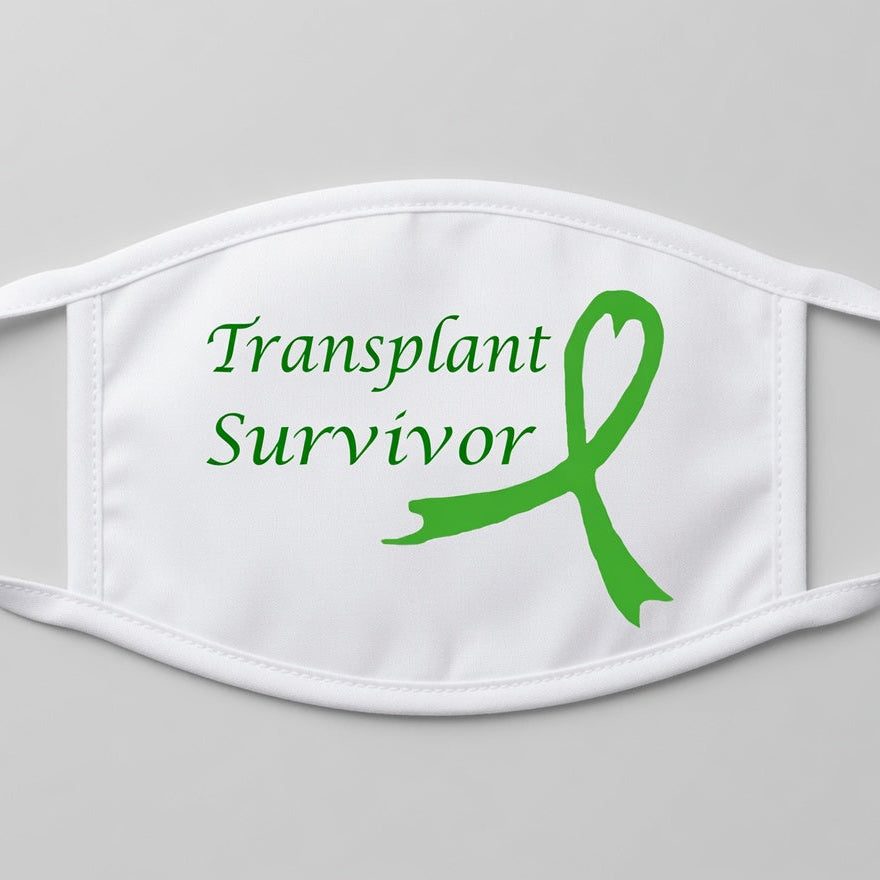 Transplant survivor green decal on white mask