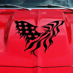American flag with eagle vinyl car window decal, white, 23×23”