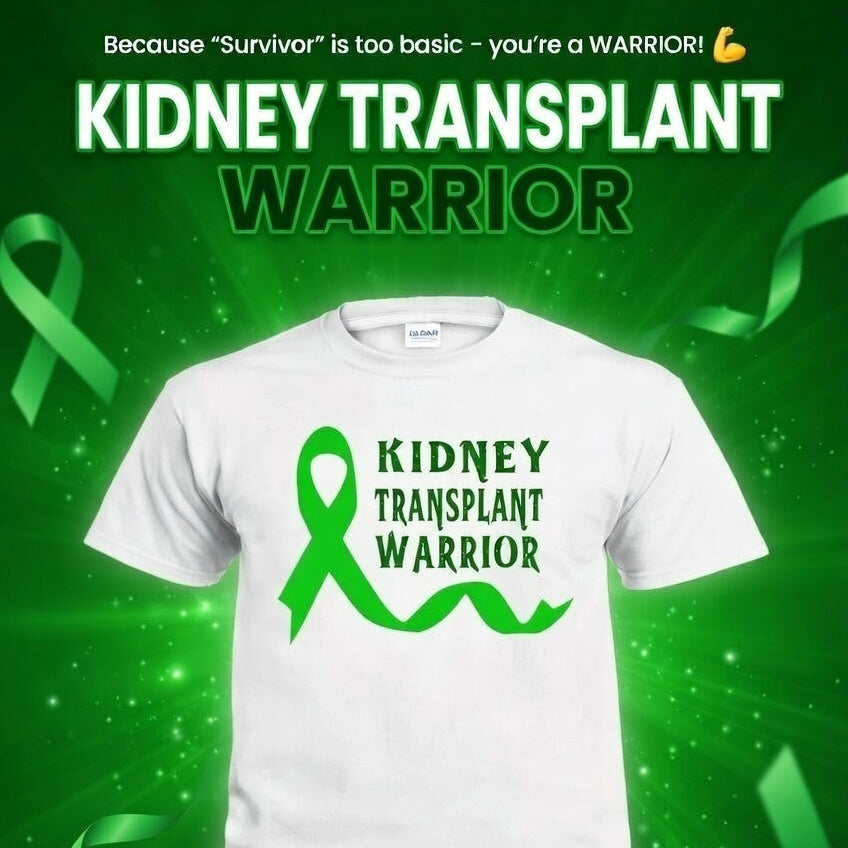 Transplant Warrior tee, red shirt with black vinyl text, soft cotton jersey, flat lay