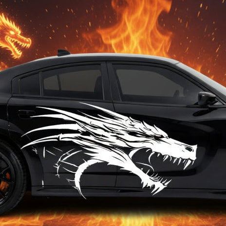 Large white dragon vinyl car/wall decal, 40×24.3, die‑cut with no background