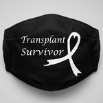 Transplant survivor white decal on black mask